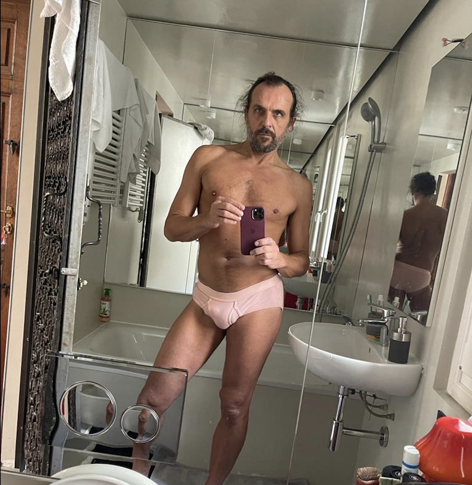 Self portrait in pink underwear