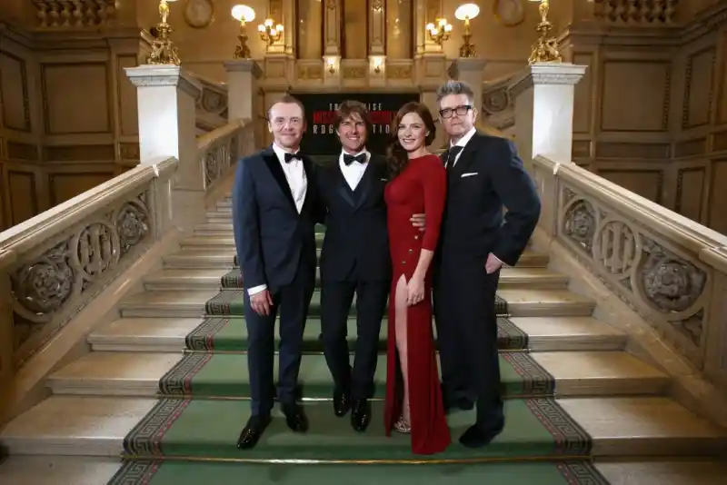 Vienna Opera, Vienna, July 23: Simon Pegg, Tom Cruise, Rebecca Ferguson and Christopher McQuarrie at the world premiere of "Rogue Nation Mission Impossible"