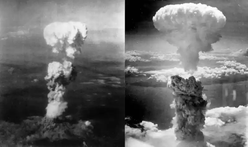 Atombomben in Hiroshima und Nagasaki, aufsteigende Wolken